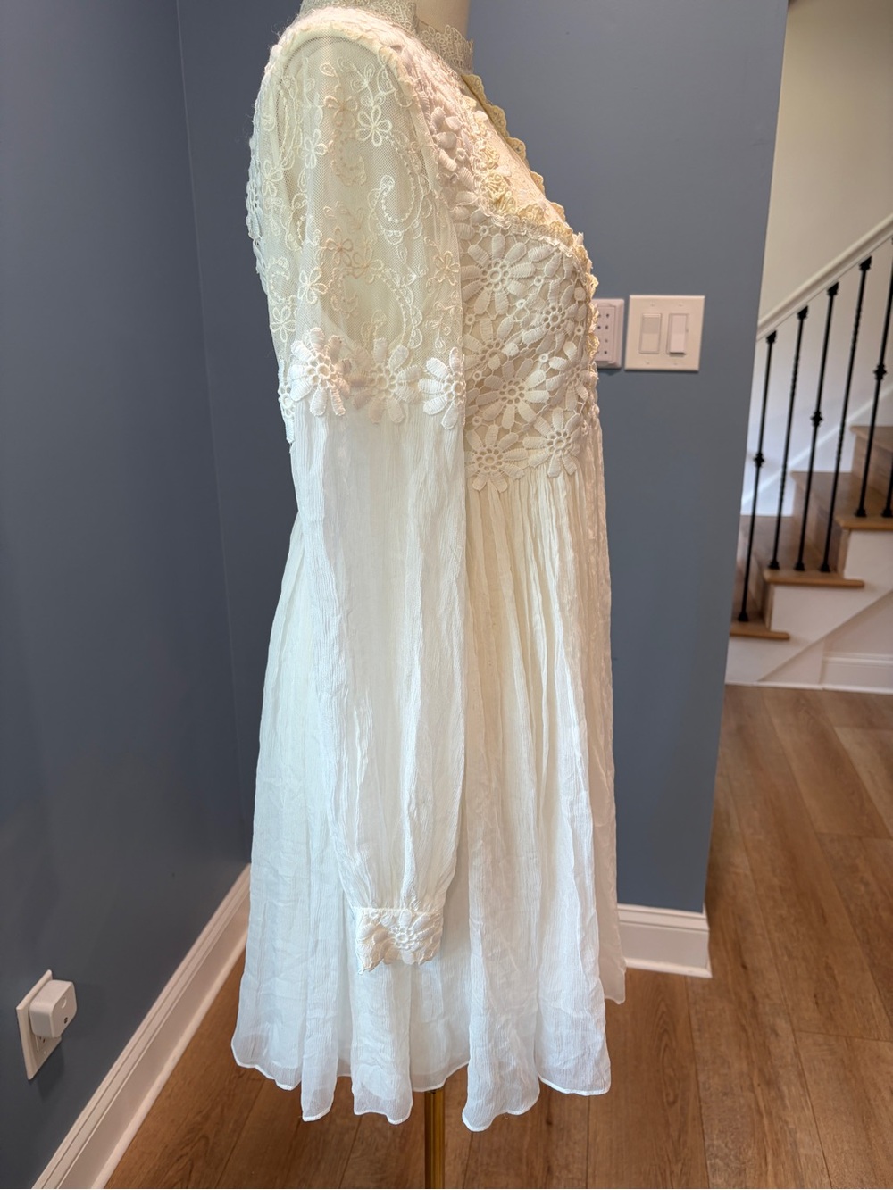 Free People Lou Lou Babydoll Dress NWT Ivory Lace Open Back Size 8 - Picture 4 of 13